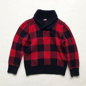 BABygap red/black knit buffalo plaid cowl neck sweater EUC 5T